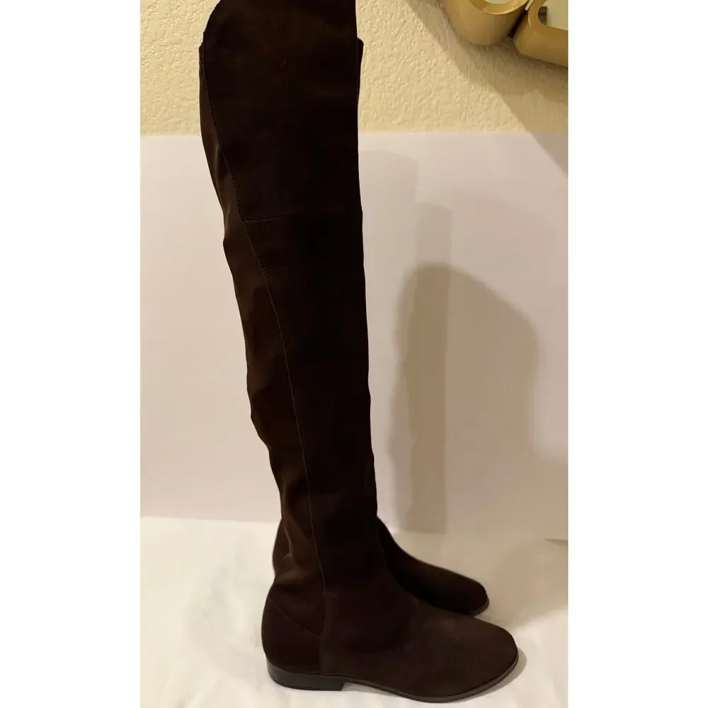 Chinese Laundry Riley Brown Suede Over The Knee OTK Flat Riding Boots Sz 7 NIB